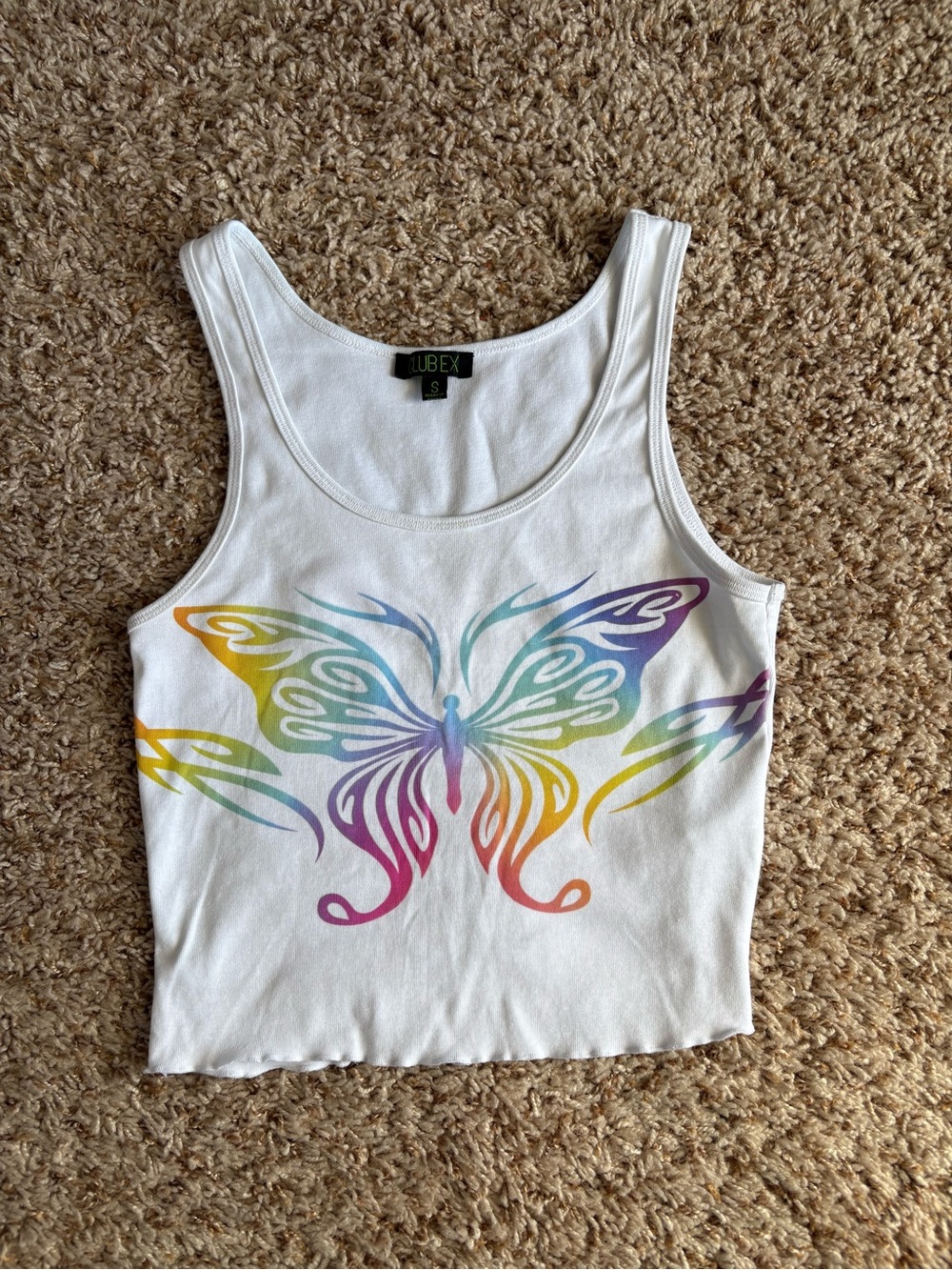 Club EXX White Tank Top with Rainbow Butterfly Print